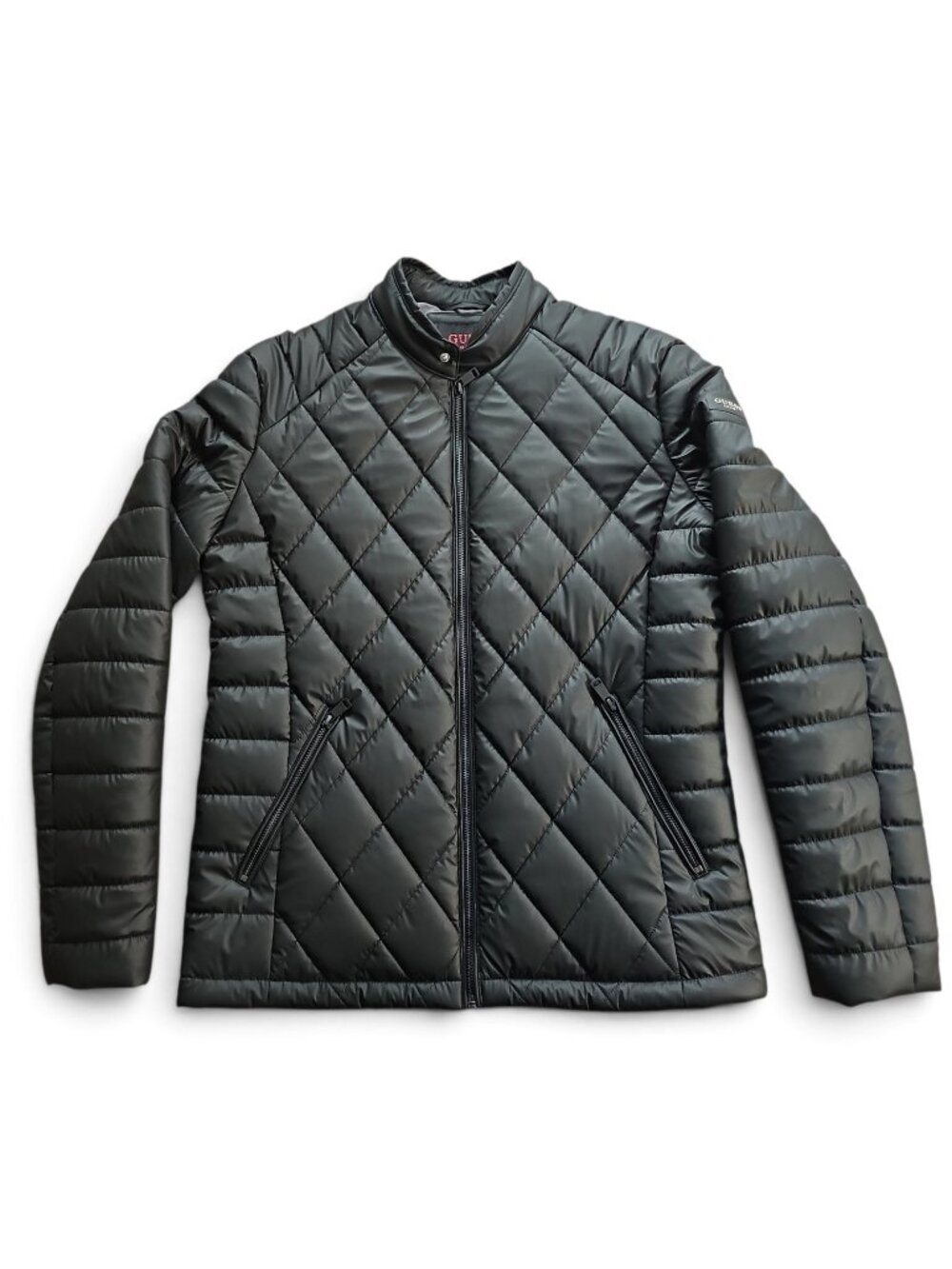 GUESS Men's Tech Stretch Diamond Quilted Faux Leather Jacket Black Size M